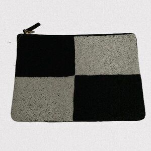 CLARE V. Los Angeles Beaded Mini Tote Purse - Black and White